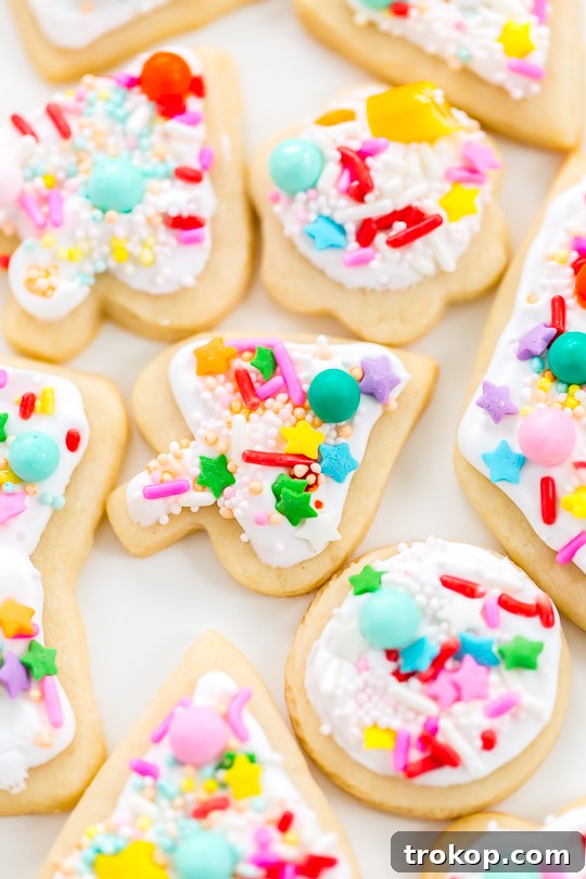 Deliciously decorated sugar cookies with colorful sprinkles and frosting, a perfect example for a festive cookie box.