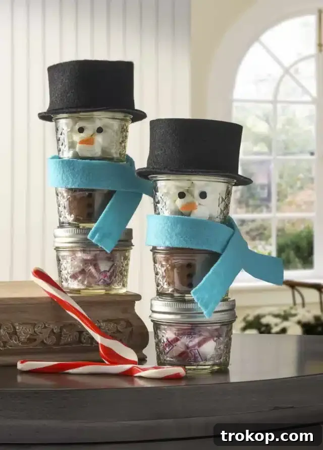 33 Festive Mason Jar Christmas Gift Ideas 22 Stacked Snowman Hot Chocolate Jars