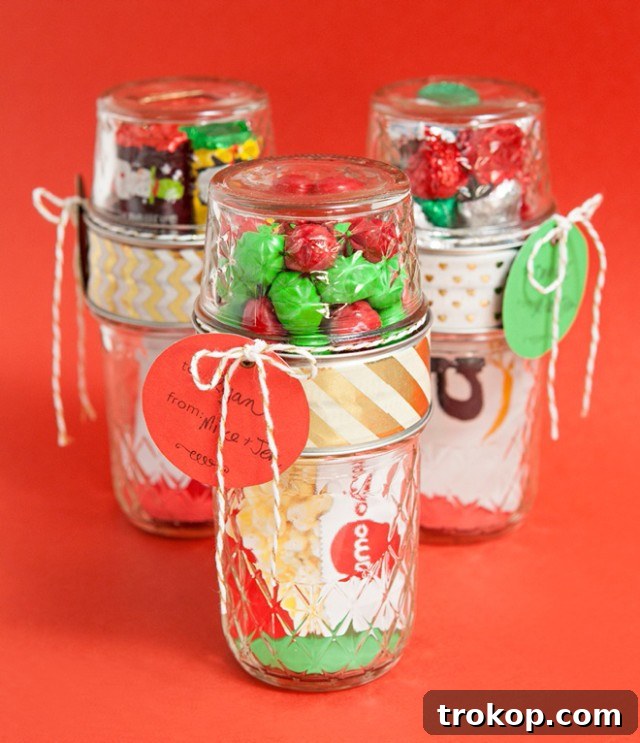 33 Festive Mason Jar Christmas Gift Ideas 31 DIY Double Mason Jar Gift Card + Candy Holder
