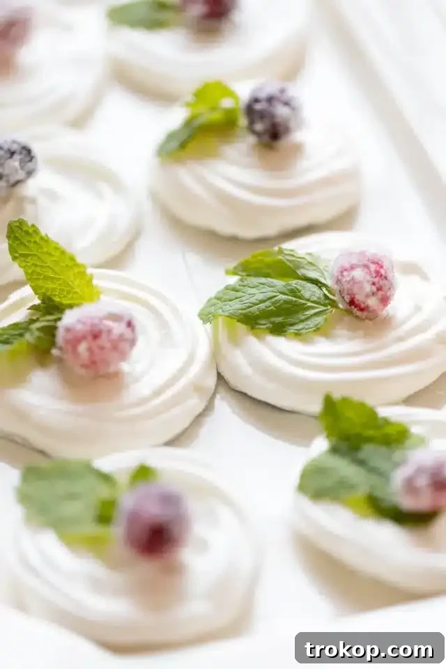 Holiday Cookie Masterclass: Recipes for Delicious Treats and Stunning Displays 32 Delicate Merry Meringue Cookies, piped into festive shapes and lightly tinted, offering a crisp and sweet texture.