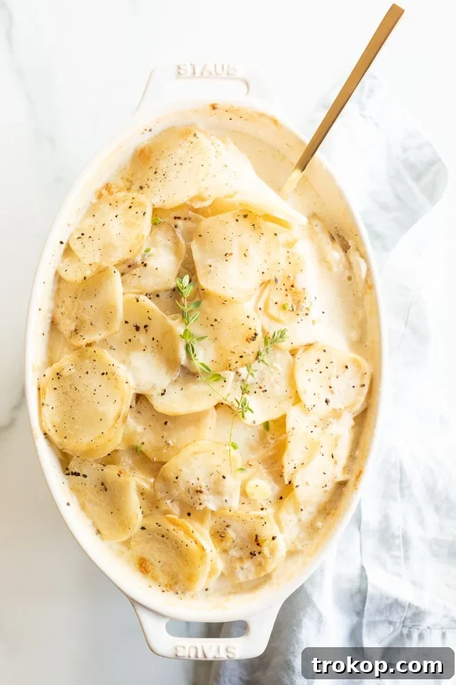Luxurious Gratin Dauphinois recipe, a perfect French potato side for Christmas.