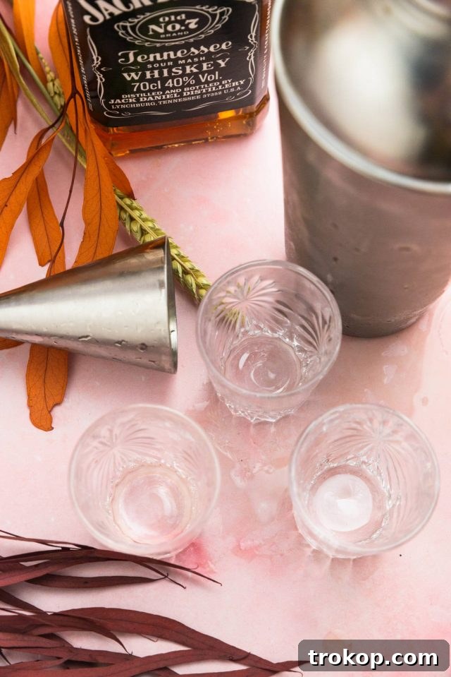 jigger, shaker and shot glasses