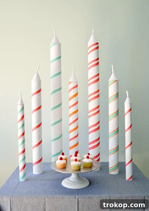 Giant DIY Birthday Candles 3 DIY giant birthday candles - display idea