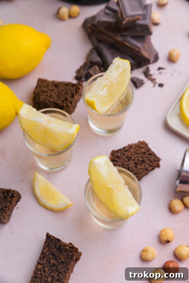 Top view of multiple Chocolate Cake Shots, ready to be enjoyed