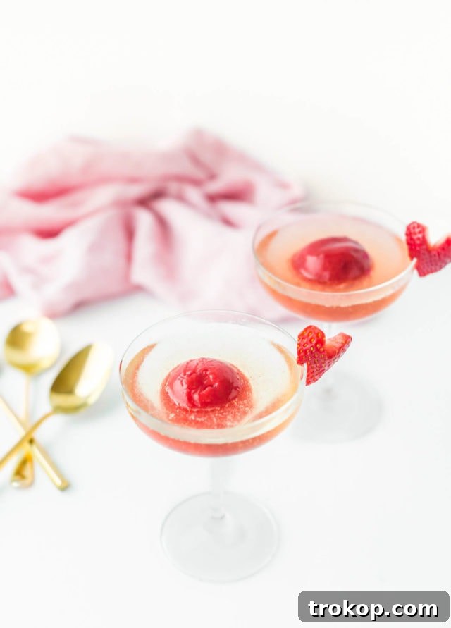 Creative Valentine's Day Party Concepts 11 Strawberry and Rose Sorbet Champagne Float by Sugar & Cloth, an award-winning DIY, home decor, and recipes blog.