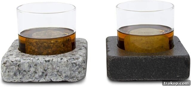 32 Valentine's Day Gifts Husbands Will Truly Appreciate 9 Cool Coaster 6 Piece Set- Includes: Two 4" Square Granite Aluminum-Lined Chilling Coasters, Two 8 oz Glass Tumblers & Two(2) "On the Rocks" Solid Granite Whisky Stones by Sea Stones