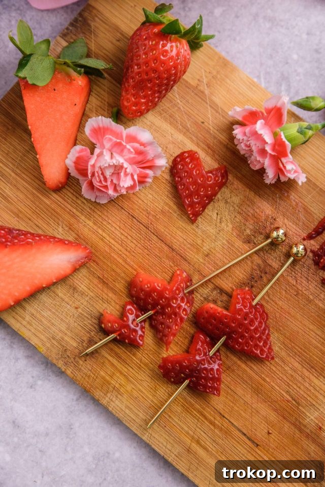 Heart-shaped strawberries for garnish