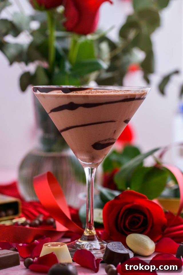 Front view of a glass of Godiva Chocolate Martini