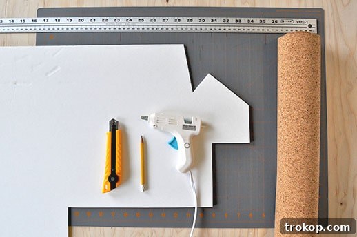 All the essential materials for crafting your DIY cork house storage box