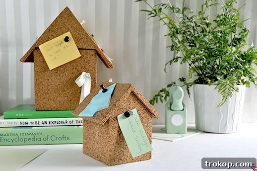 The finished DIY cork storage box, perfect for an organized and stylish desk
