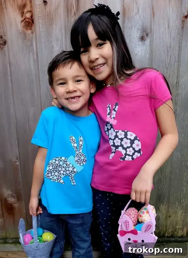 Easy DIY Easter Shirts Made With The Cricut, featuring a simple bunny design