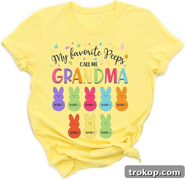 Personalized My Favorite Peeps Call Me Grandma Easter T-Shirt, Custom Bunny Nana Mom Shirt, Grandma with Grandkids