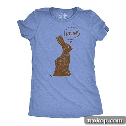 Womens Bite Me Chocolate Easter Bunny T Shirt Funny Sassy Candy Hilarious Tee (Light Blue) - XL