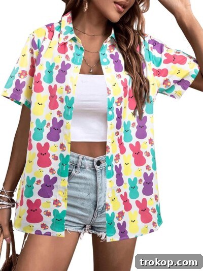 Bunny Button Down T-Shirt for a stylish Easter look