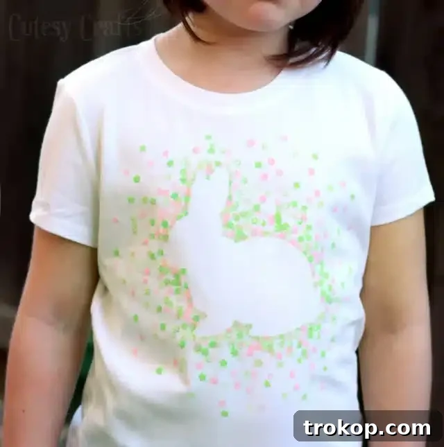 Handmade Eraser-Stamped Easter Bunny Shirt for a subtle look