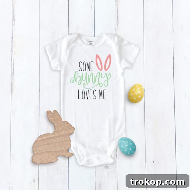 DIY Cricut Easter Shirt Ideas for babies, featuring a cute bunny design