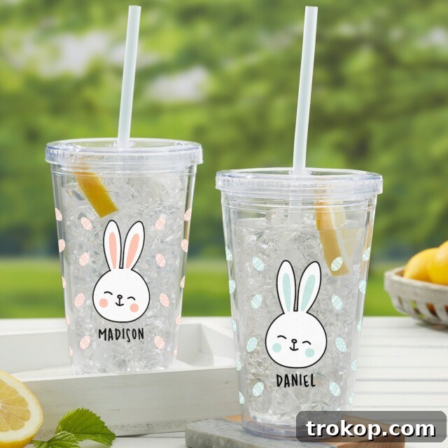 Bunny Treats Personalized 17 oz. Acrylic Insulated Tumbler, Easter Gifts, Gifts for Kids, Easter Basket Stuffers for personalised easter gifts