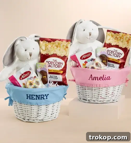 Personalized White Easter Basket With Bunny & Treats Gift Set