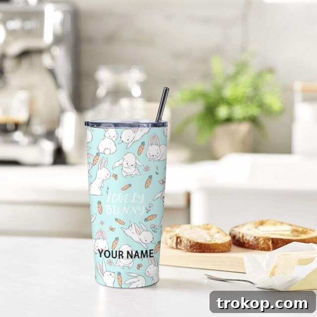 Custom Bunny Tumbler with Lid And Straw, 20oz Double Walled Insulated Coffee Mug, Stainless Steel Cups, Cute Easter Rabbit Gift for Women Girls