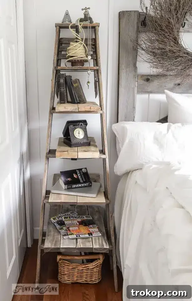 Rustic And Vintage-Inspired DIY Stepladder Nightstand