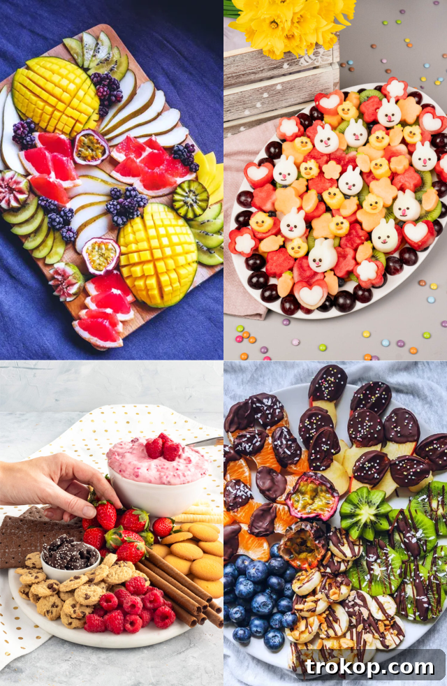 Brilliant Fruit Platter Ideas and Expert Presentation Tips 2 A beautifully arranged fresh fruit platter featuring various colorful fruits like berries, grapes, melon, and citrus slices.