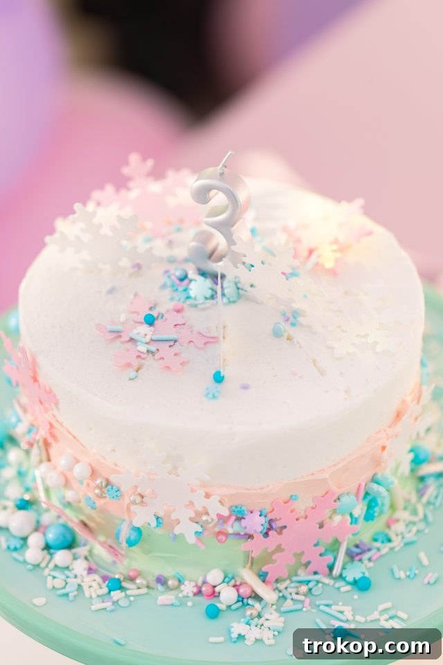 Winter Wonderland Birthday Bash 13 A delightful Frozen birthday cake perfect for a toddler's celebration by Sugar & Cloth