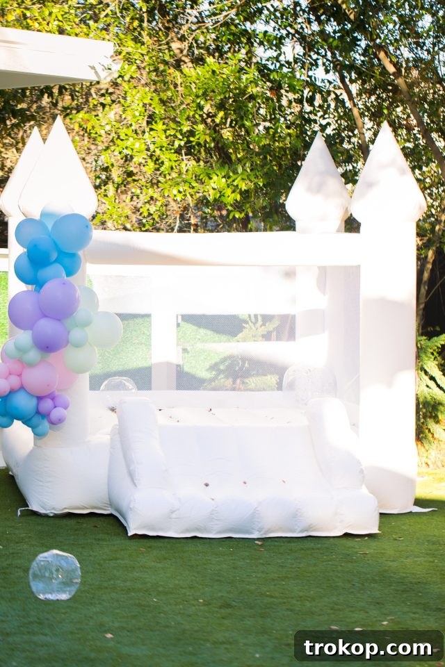 Winter Wonderland Birthday Bash 16 A charming Castle Bounce House, perfect for a magical Birthday Party