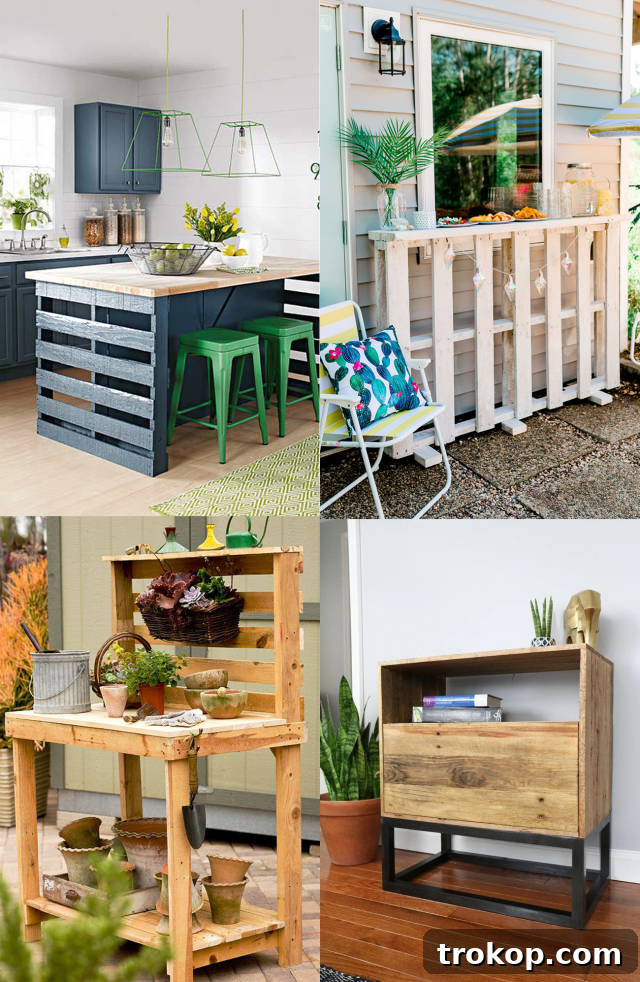 Collection of unique DIY pallet ideas and creative uses for pallet wood in home and garden decor