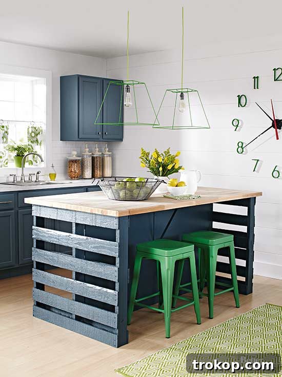 Beautiful DIY pallet kitchen island transforming a kitchen on a budget, showcasing smart repurposing for added counter space and storage