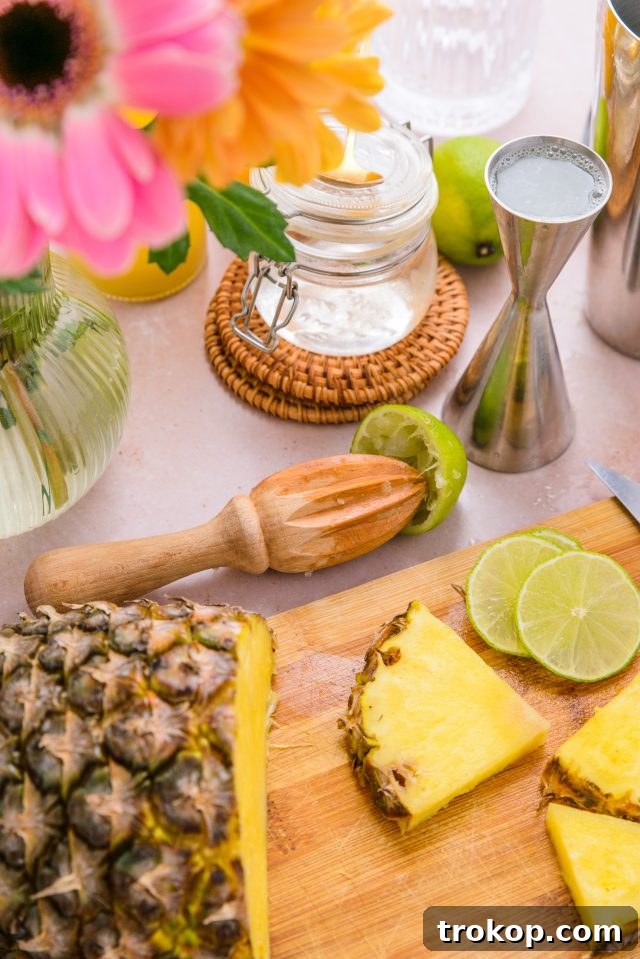 Ingredients for a Gin and Juice Recipe with Tropical Juices