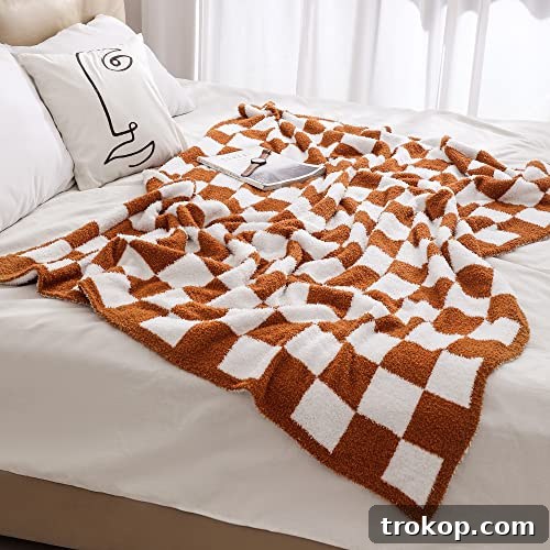 Checkered Throw Blanket Super Soft Luxurious Warm Blanket for Couch Reversible Blanket for Bed Sofa 60x80 Inches Checkered Pattern Blanket Rust and White Checkered Throw Blanket Super Soft Luxurious Warm Blanket for Couch Reversible Blanket for Bed Sofa 60x80 Inches