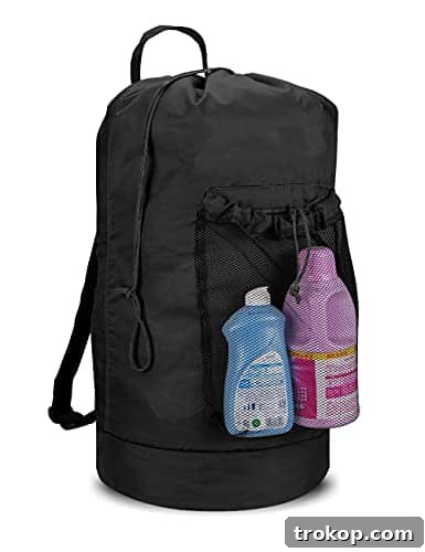 Dalykate Backpack Laundry Bag, Laundry Backpack with Shoulder Straps and Mesh Pocket Durable Nylon Backpack Clothes Hamper Bag with Drawstring Closure for College, Travel, Laundromat, Apartment Dalykate Backpack Laundry Bag, Laundry Backpack with Shoulder Straps and Mesh Pocket Durable Nylon Backpack Clothes Hamper Bag