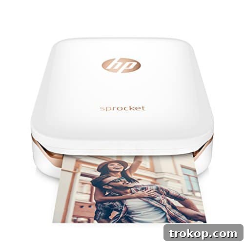 HP Sprocket Portable Photo Printer, X7N07A, Print Social Media Photos on 2x3 Sticky-Backed Paper - White HP Sprocket Portable Photo Printer, print social media photos on 2x3 sticky-backed paper