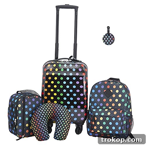 Make Travel a Breeze: 21 Top Kids' Luggage, From Carry-Ons to Ride-Ons 20 Travelers Club 5 Piece Kids' Luggage Set, Black Polkadot