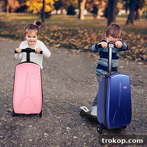 Make Travel a Breeze: 21 Top Kids' Luggage, From Carry-Ons to Ride-Ons 3 iubest Scooter Luggage Carry On Scooter Suitcase for Kids Age 4-15, Detachable & Foldable 4 in 1 Kids Suitcase, Multifunctional Ride On Travel Trolley Scooter Combo-Pink