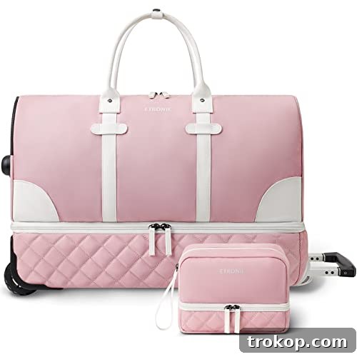 Make Travel a Breeze: 21 Top Kids' Luggage, From Carry-Ons to Ride-Ons 21 ETRONIK Rolling Duffle Bag with Wheels, 21 Inch Flight Approved Duffle Bag for Travel with Toiletry Bag, Carry on Luggage Overnight Bags for Women with Shoe Compartment, Pink