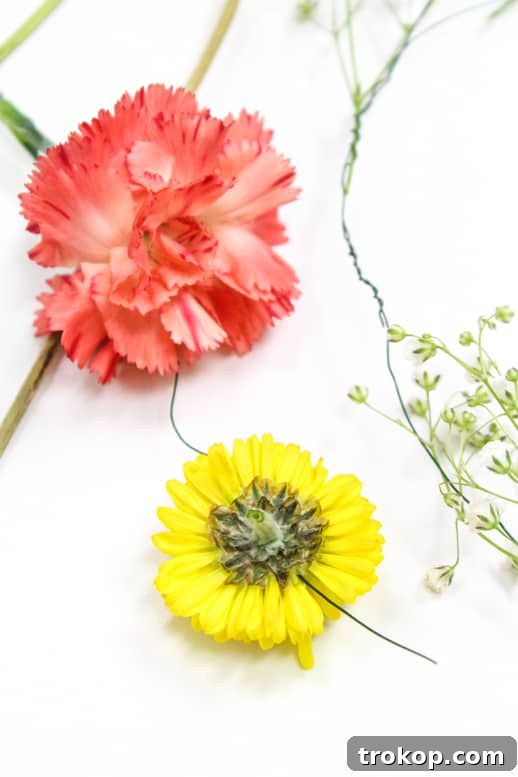 Attaching larger focal flowers to a DIY floral headpiece base