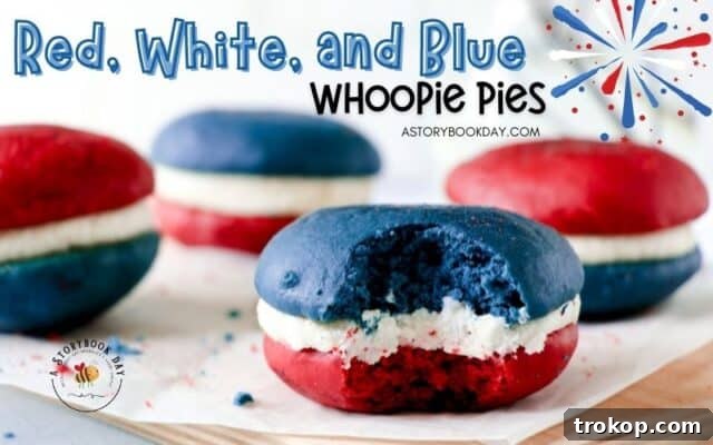 Patriotic red, white, and blue whoopie pies with creamy filling
