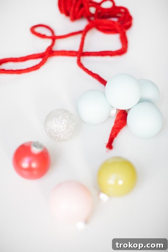 Close-up of a handmade color block ornament garland for Christmas