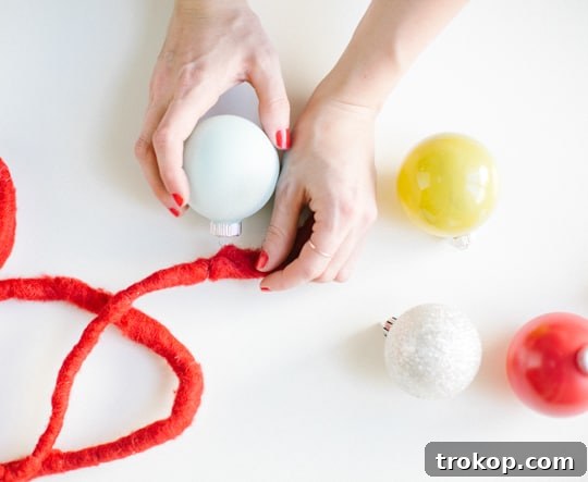 Materials laid out for DIY color block ornament garland project