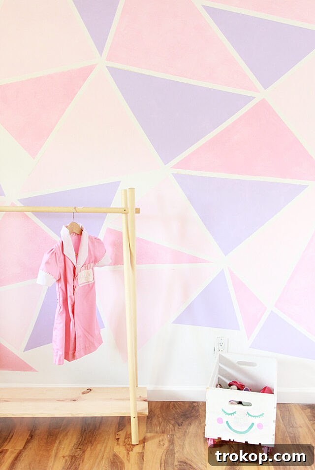 22 Girls' Room Paint Ideas to Make Her Space Her Own 10 DIY geometric painted wall for girls room paint ideas