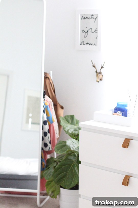 Give Your Ikea Dresser a Luxe Look with DIY Leather Pulls 3 DIY Ikea hack dresser and prepping for guests- Stand Alone Mirror - Sugar & Cloth - DIY by Houston Blogger Ashley Rose #guestprep #DIY #ikeahack #hack #holidays #leather #dresser #homedecor #decor #diydecor