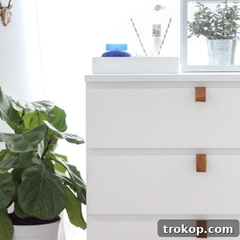 Give Your Ikea Dresser a Luxe Look with DIY Leather Pulls 7 DIY Ikea hack dresser and prepping for guests - sugar and cloth