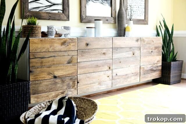 Clever IKEA BESTA Transformations for a Chic and Organized Home 11 DIY RECLAIMED WOOD BUFFET – IKEA HACKS