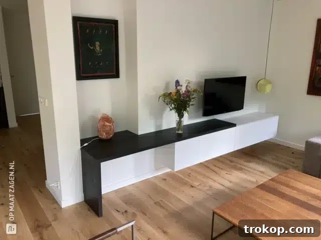 Clever IKEA BESTA Transformations for a Chic and Organized Home 21 Ikea Besta Hack TV Cabinet with Custom Extension