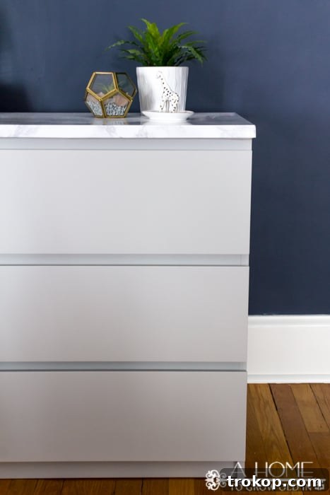 IKEA Malm dresser makeover with a faux marble top