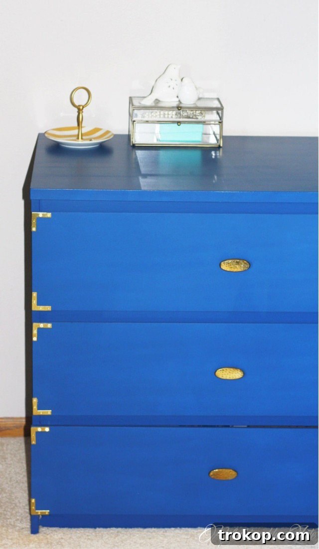IKEA Malm dresser hack with decorative L-brackets on corners