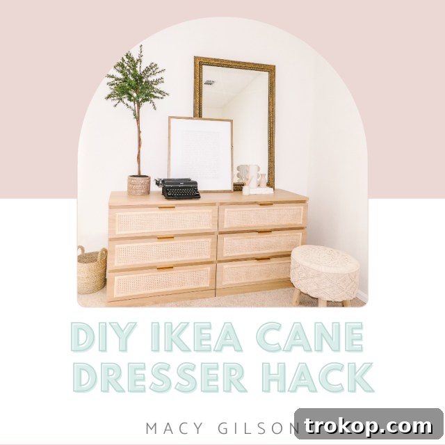 IKEA Malm dresser transformed into a mid-century cane rattan piece