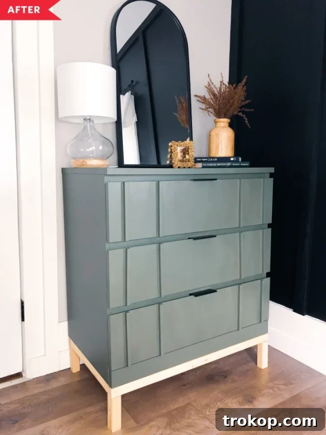 IKEA Malm dresser painted in a sophisticated green