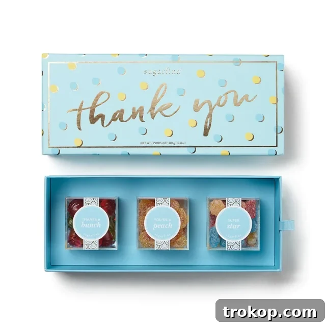 The Art of Appreciation: 37 Perfect Thank You Gifts 5 Delightful Sugarfina Thank You 3-Piece Candy Bento Box, a sweet gesture of gratitude.